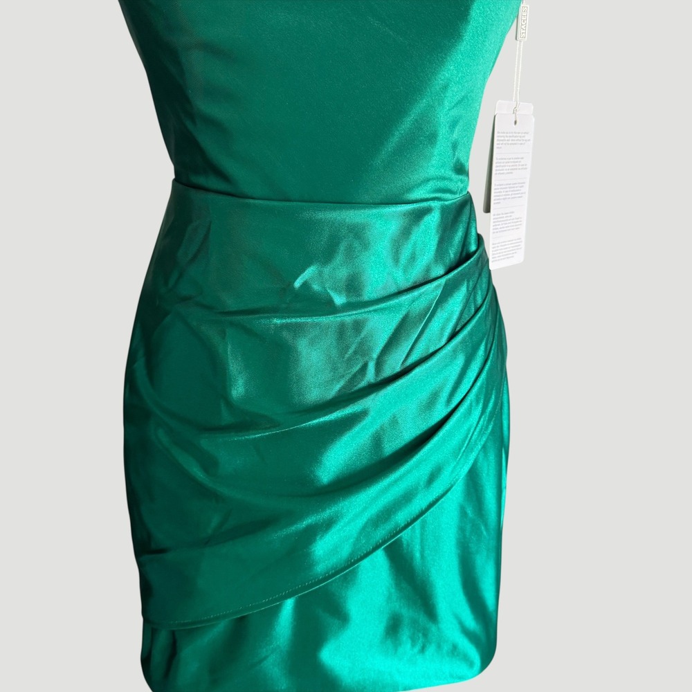 Stacees Emerald Green Satin Lace Up Back Mini Dress Sz 8 NWT Coquette‎ HOCO - Picture 11 of 13